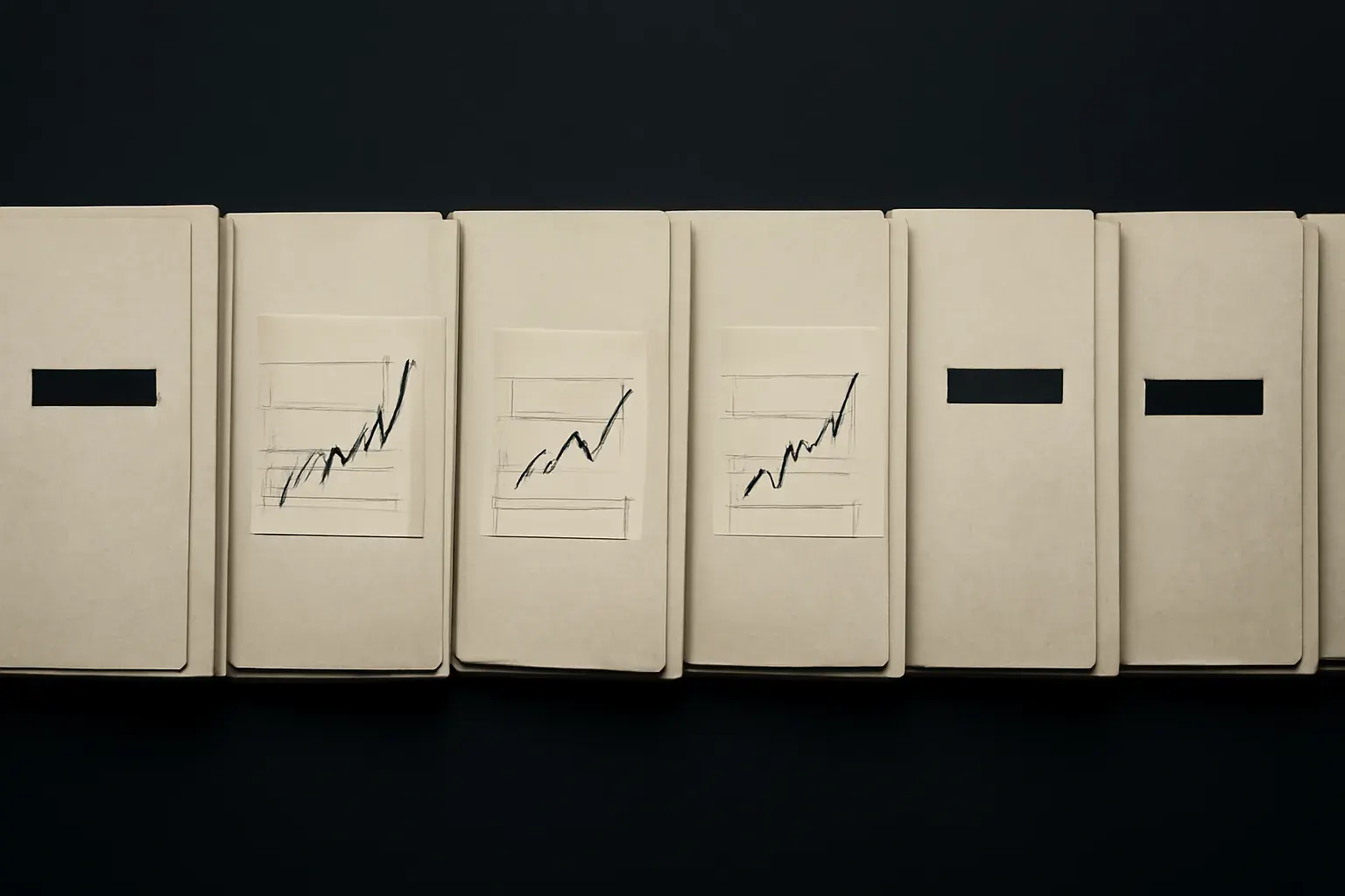 Case-file folders laid end to end, an evidenced ledger of engagements