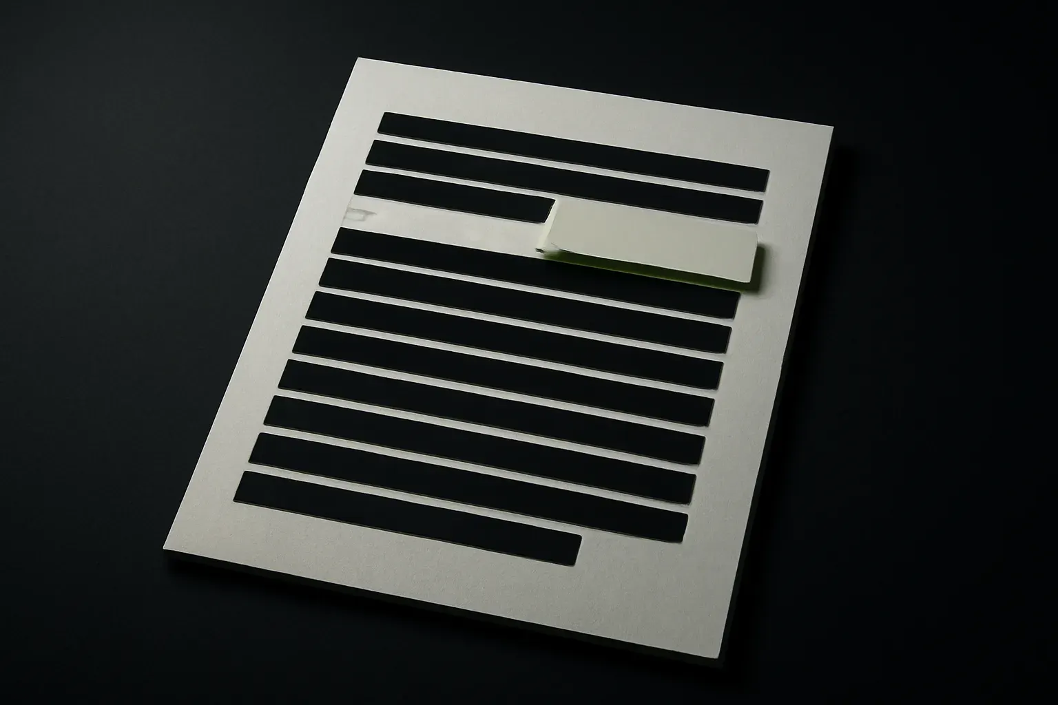Redacted report page, one row mid-reveal